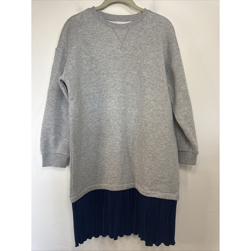 Free Assembly Women's Grey/Navy Sweatshirt Pleated Dress Plus Size NWT